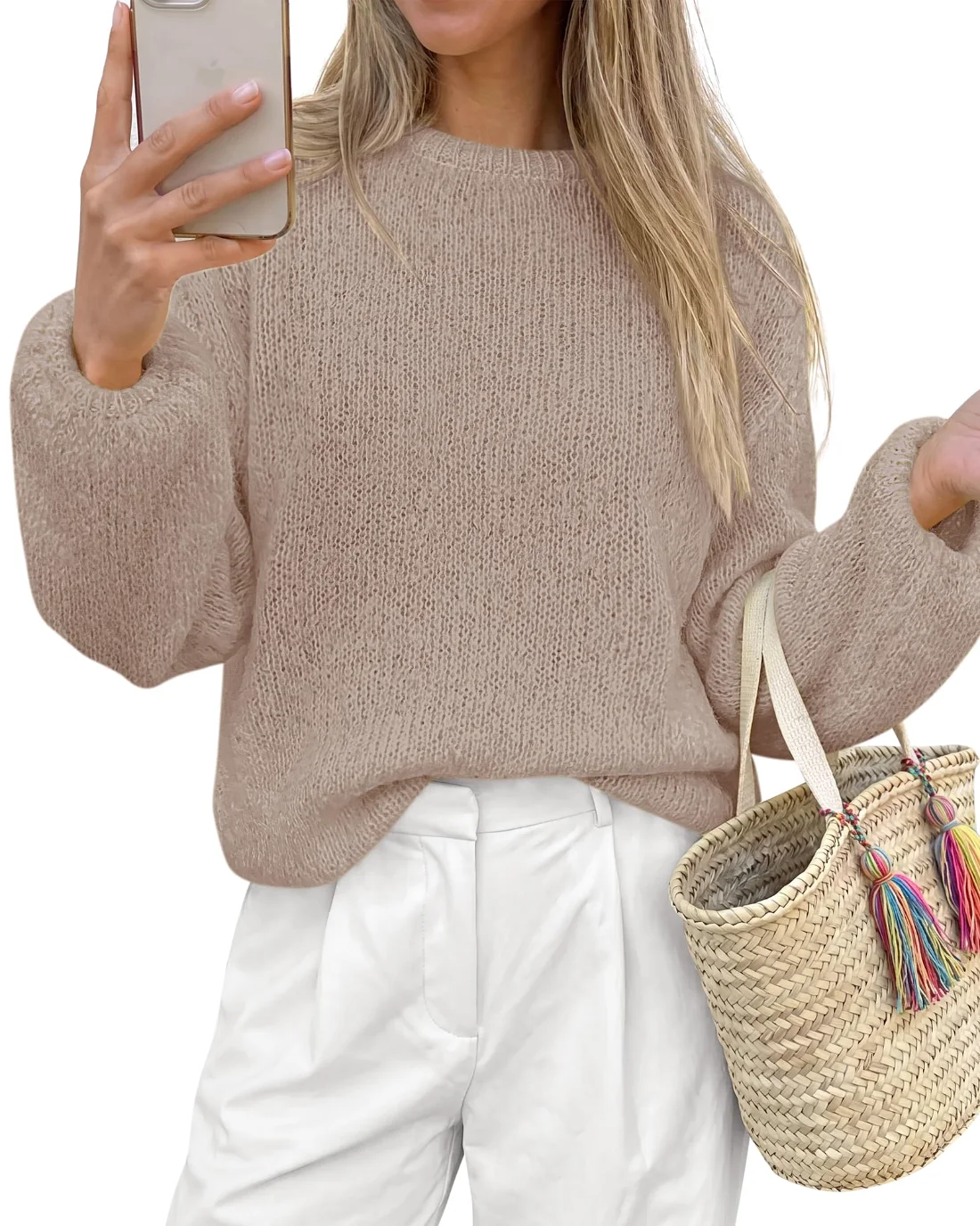 KIRUNDO Fuzzy Long Sleeve Sweater in Apricot