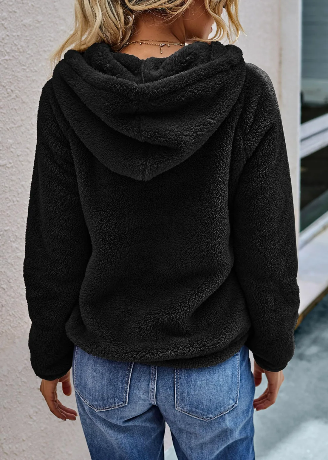 KIRUNDO Fuzzy Long Sleeve Sweatshirt in Black, view 5