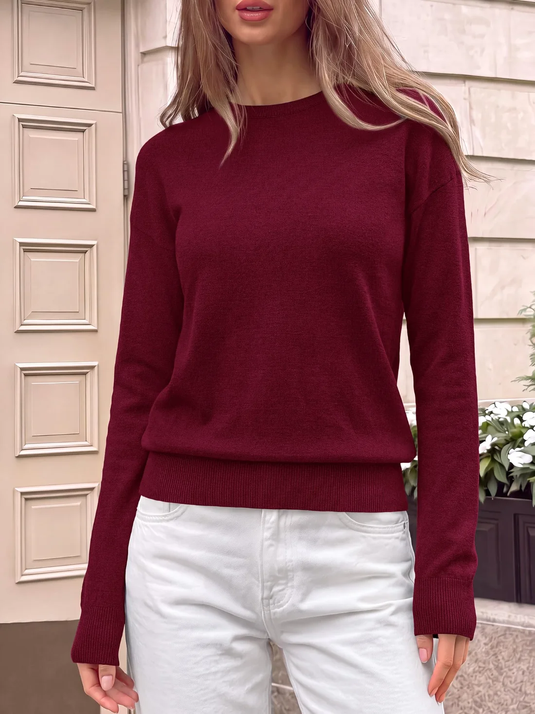 KIRUNDO Lightweight Crewneck Sweater in Burgundy, view 4