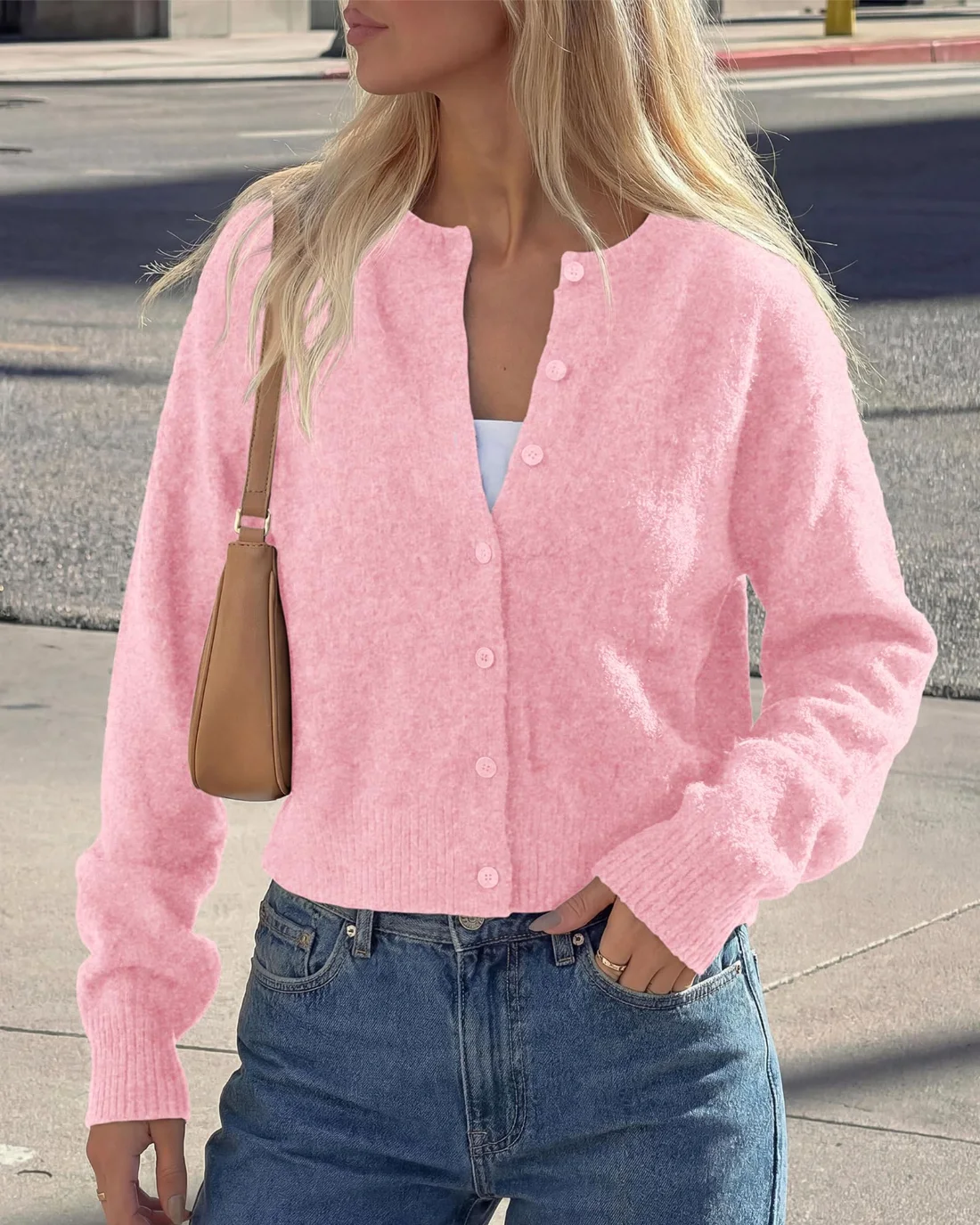KIRUNDO Long Sleeve Cardigan in Pink, view 4