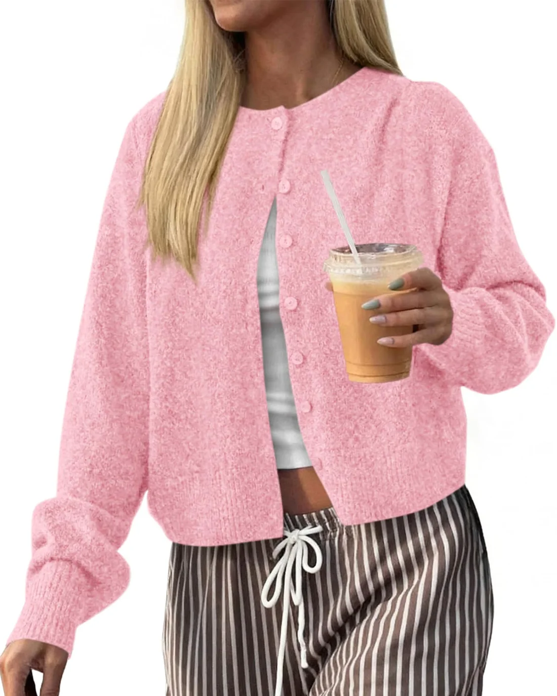 KIRUNDO Long Sleeve Cardigan in Pink