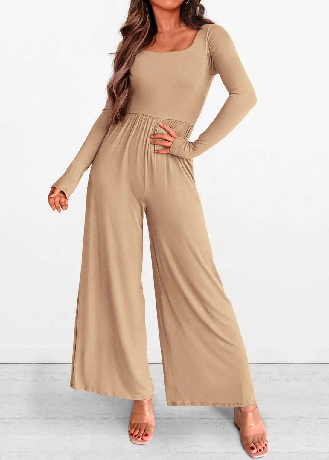 KIRUNDO Long Sleeve Jumpsuit in Khaki, view 5