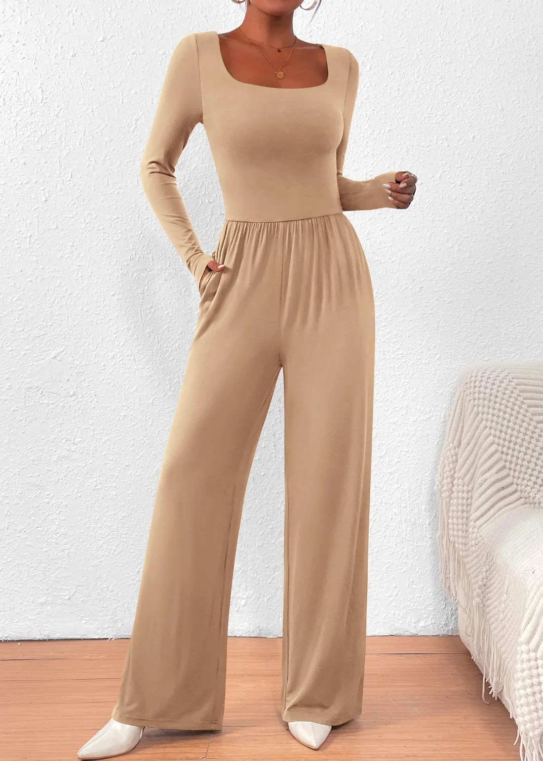KIRUNDO Long Sleeve Jumpsuit in Khaki, view 6