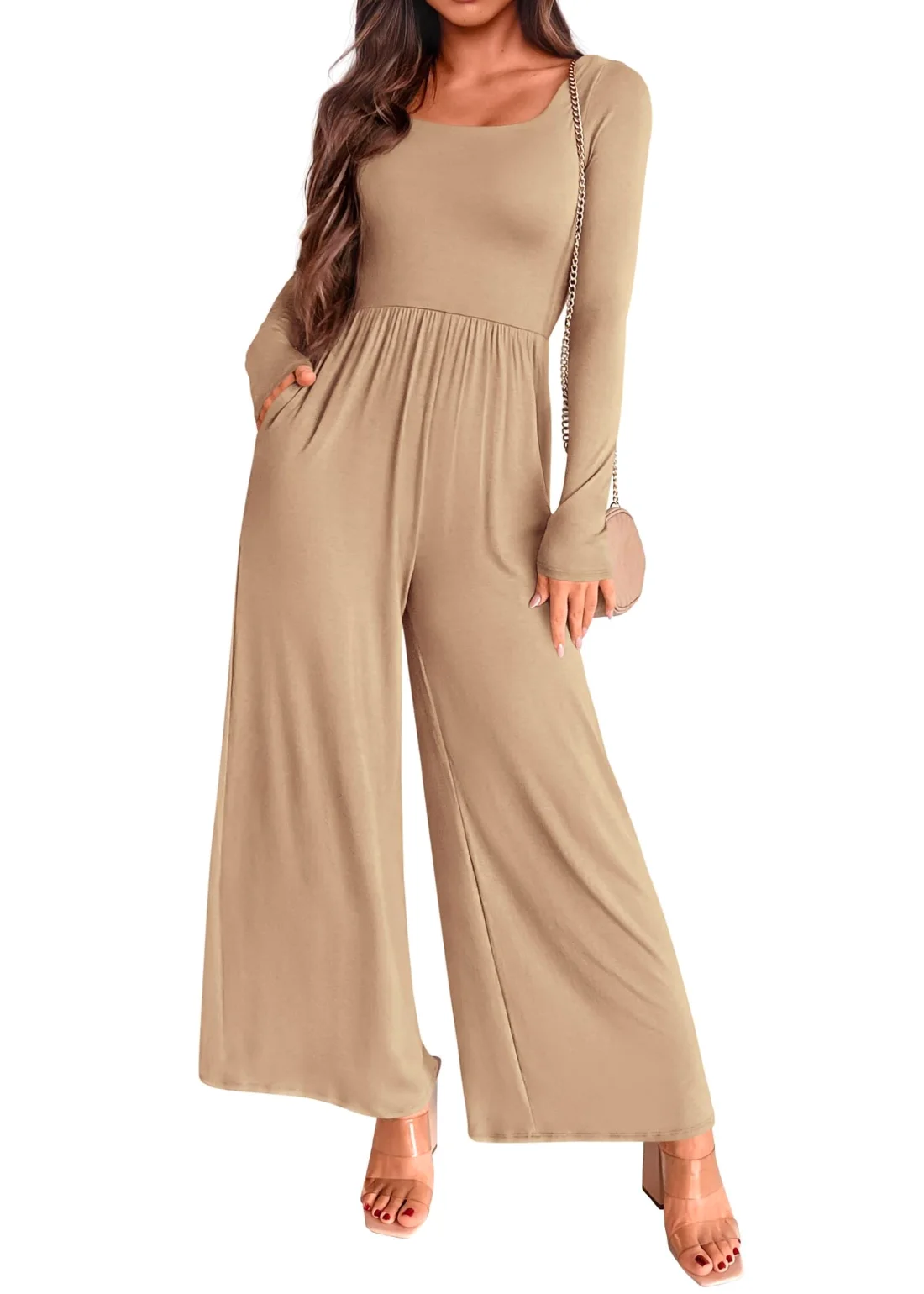 KIRUNDO Long Sleeve Jumpsuit in Khaki