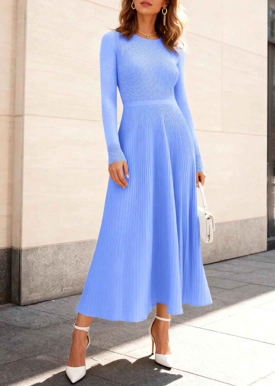 KIRUNDO Long Sleeve Maxi Sweater Dress in Baby Blue, view 3