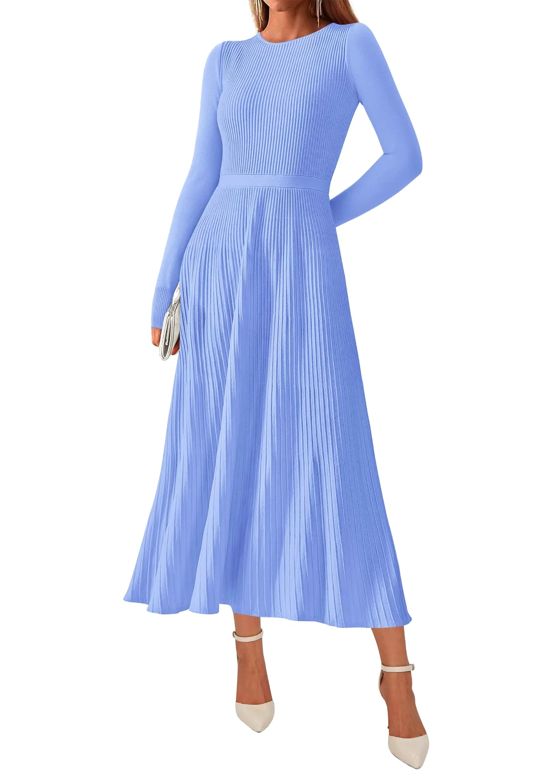 KIRUNDO Long Sleeve Maxi Sweater Dress in Baby Blue
