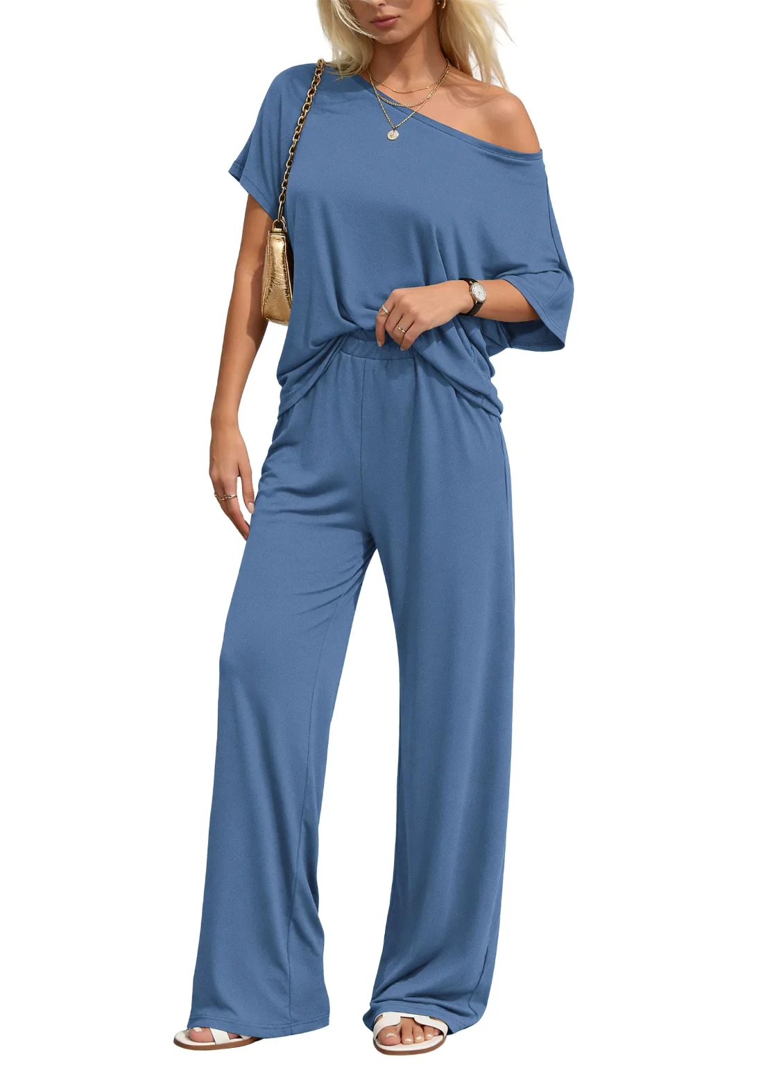 KIRUNDO Off-Shoulder Lounge Set in Blue