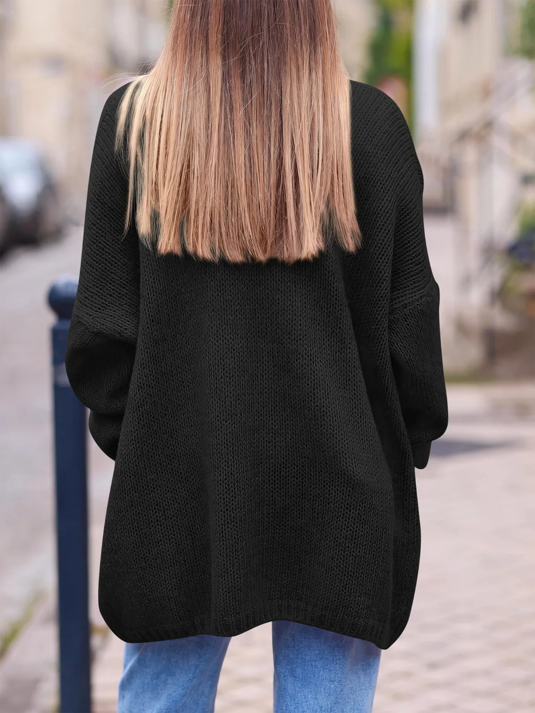 KIRUNDO Open Front Pocket Cardigan in Black, view 3