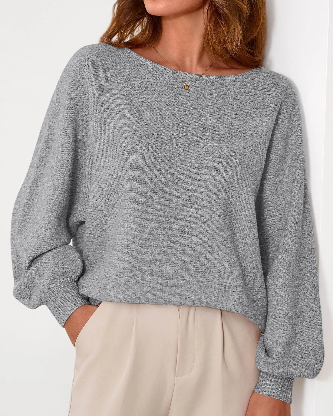 KIRUNDO Oversized Boat Neck Sweater in Grey, view 3