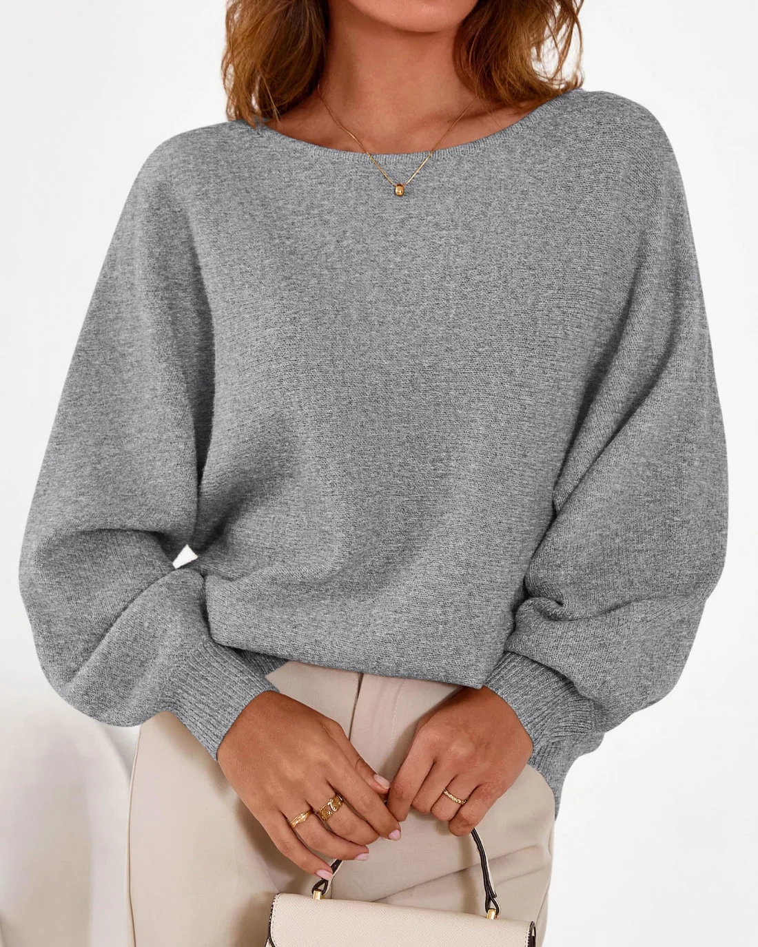 KIRUNDO Oversized Boat Neck Sweater in Grey, view 5