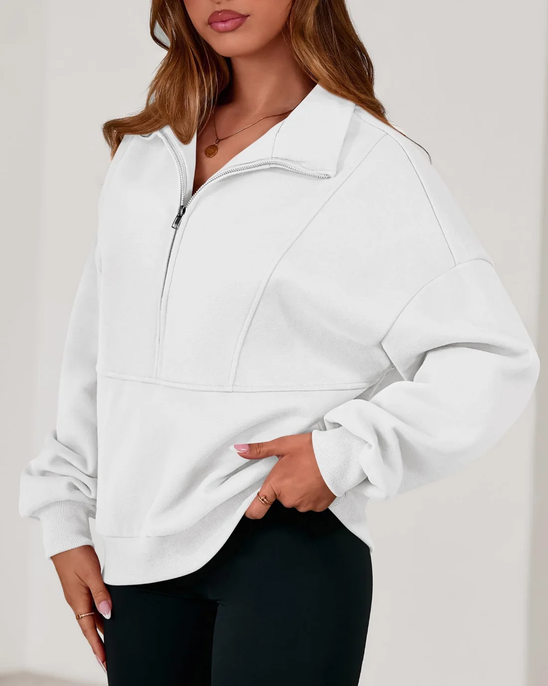 KIRUNDO Oversized Half-Zip Sweatshirt in White, view 3