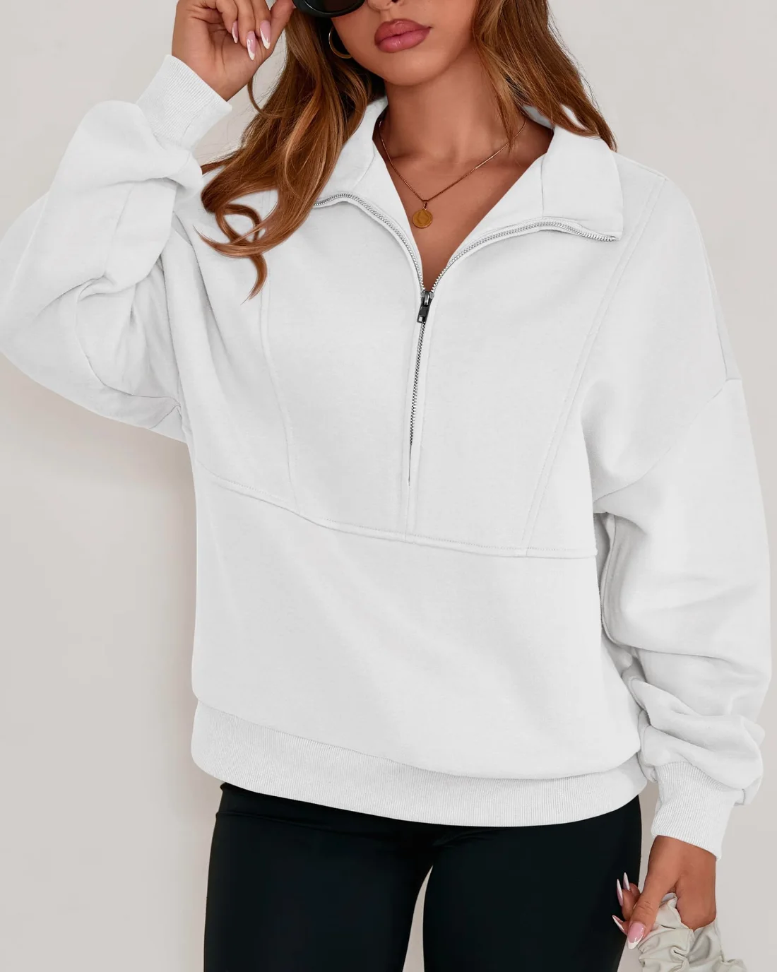 KIRUNDO Oversized Half-Zip Sweatshirt in White, view 4