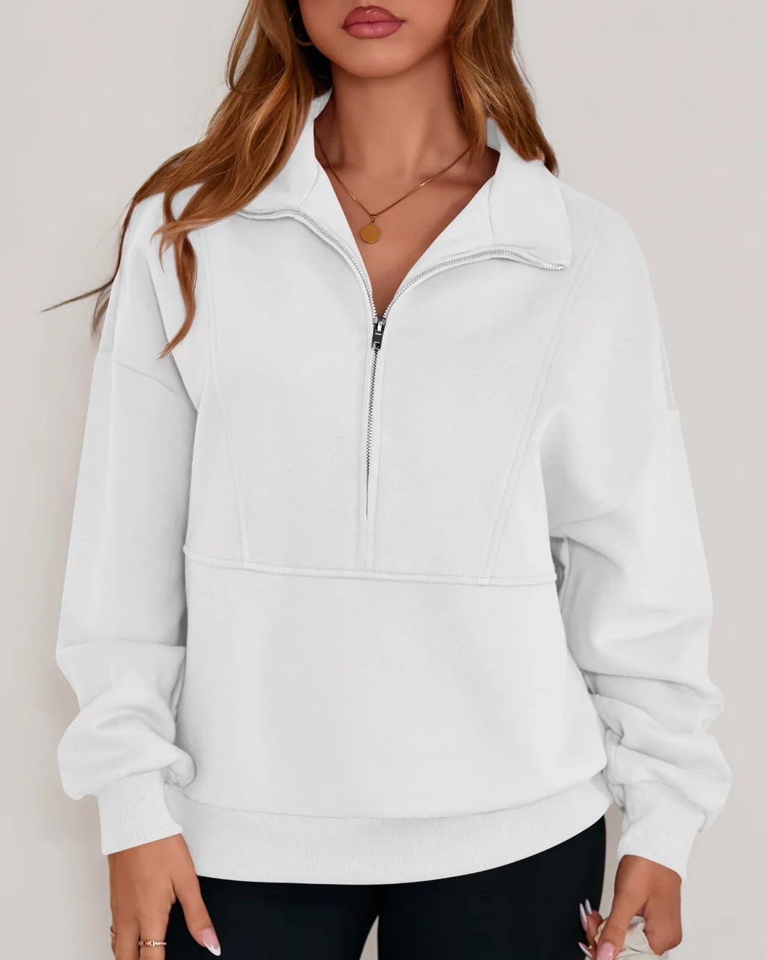 KIRUNDO Oversized Half-Zip Sweatshirt in White, view 6