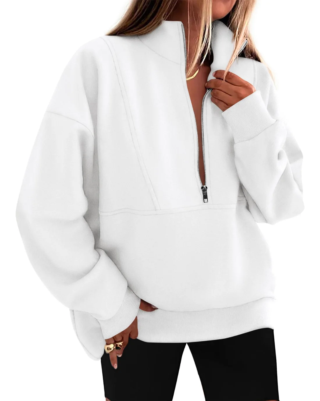 KIRUNDO Oversized Half-Zip Sweatshirt in White
