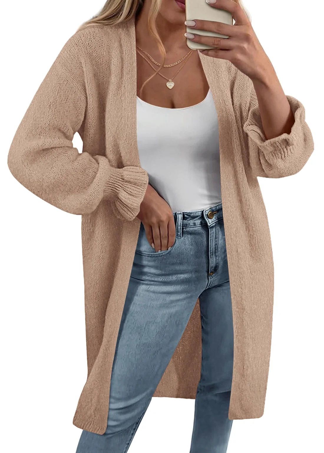 KIRUNDO Oversized Open Front Cardigan in Khaki