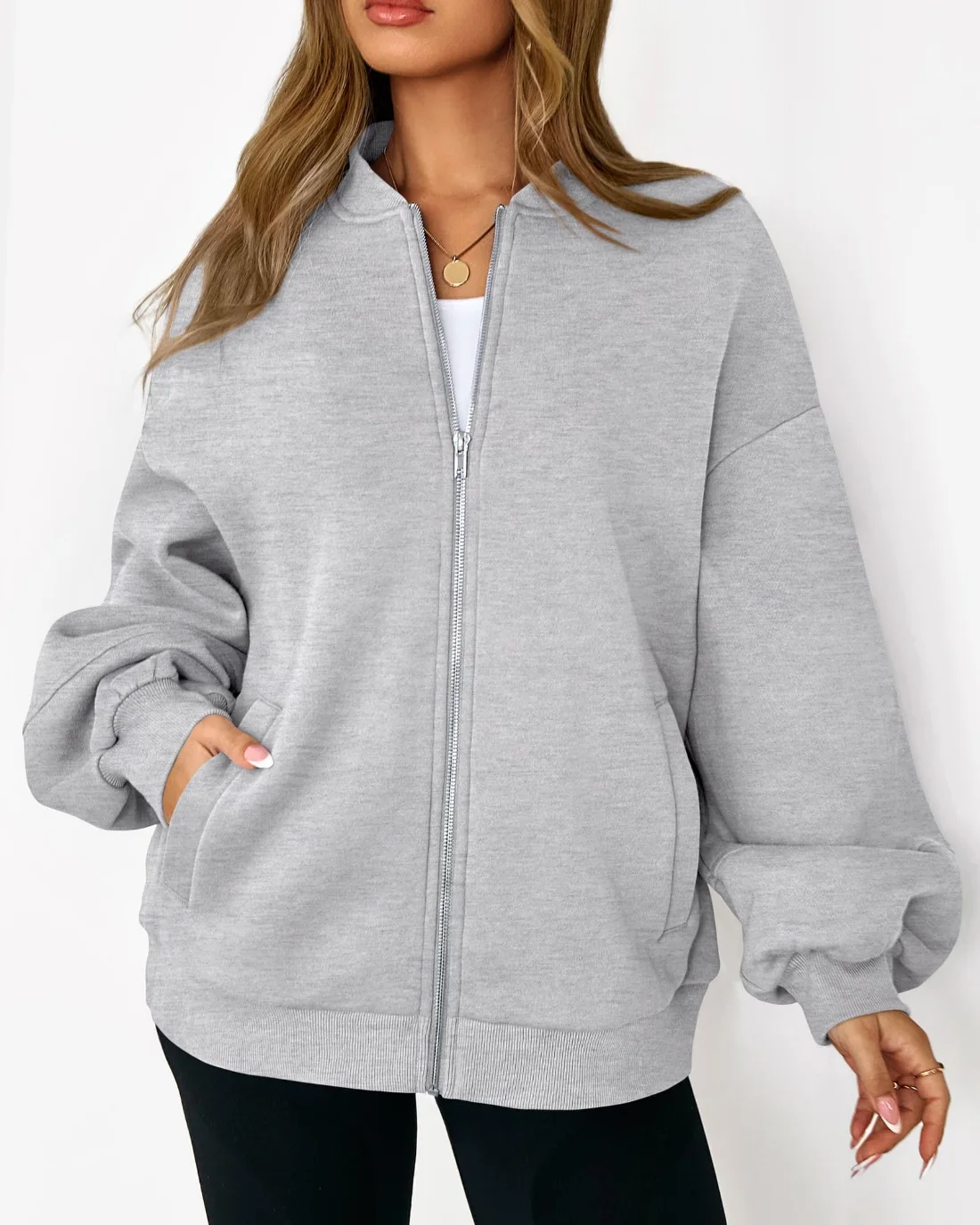 KIRUNDO Oversized Zip-Up Sweatshirt in Grey, view 3