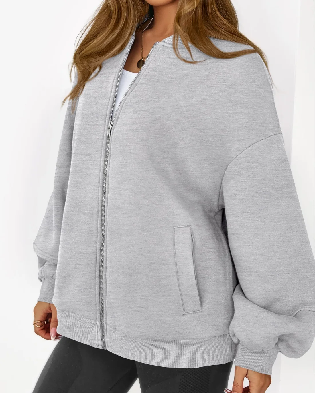 KIRUNDO Oversized Zip-Up Sweatshirt in Grey, view 4