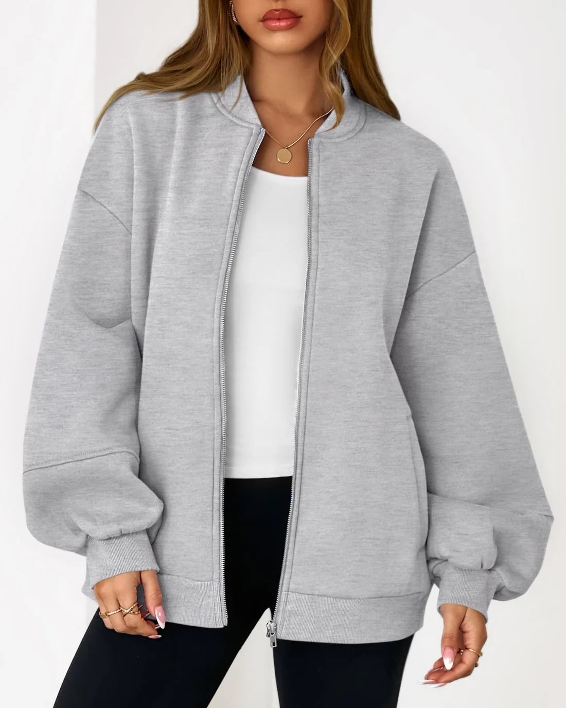 KIRUNDO Oversized Zip-Up Sweatshirt in Grey, view 6