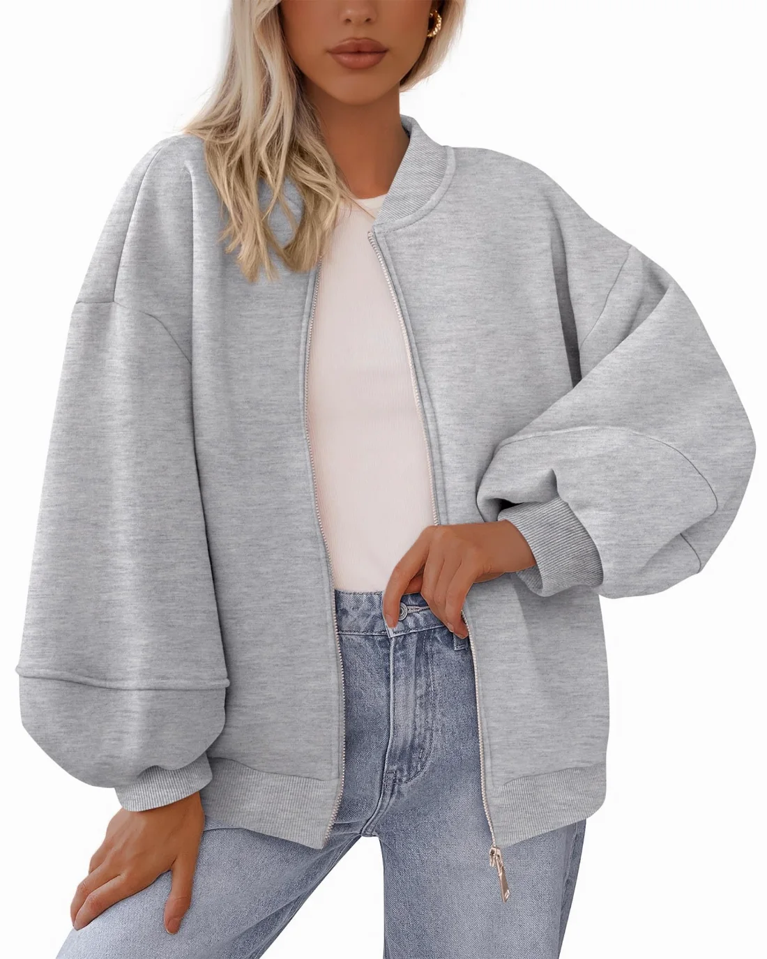KIRUNDO Oversized Zip-Up Sweatshirt in Grey