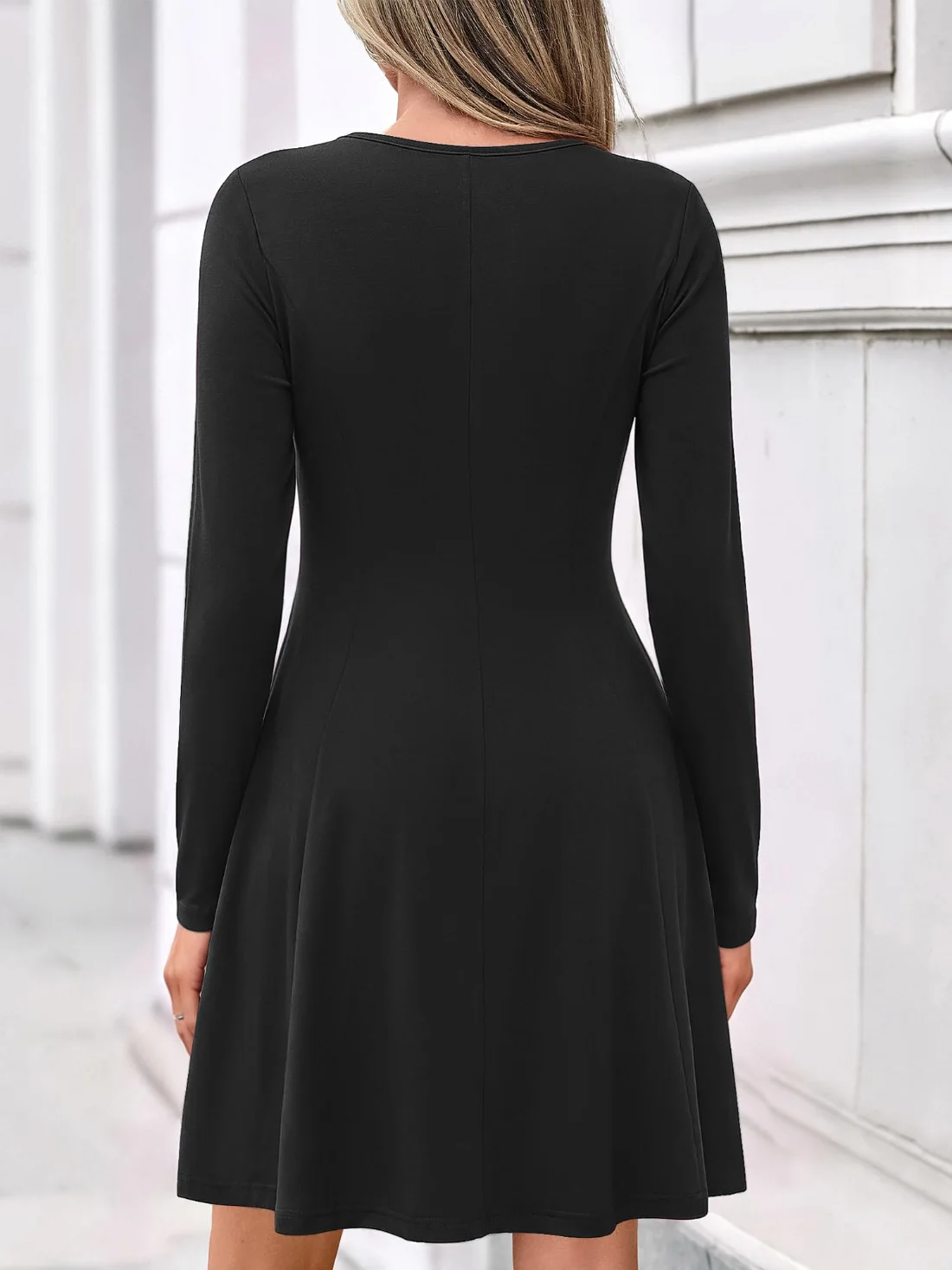 KIRUNDO Pleated A-Line Long Sleeve Dress in Black, view 3