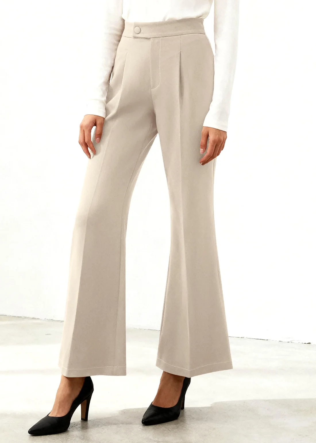 KIRUNDO Pleated Flare Dress Pants in Beige, view 3