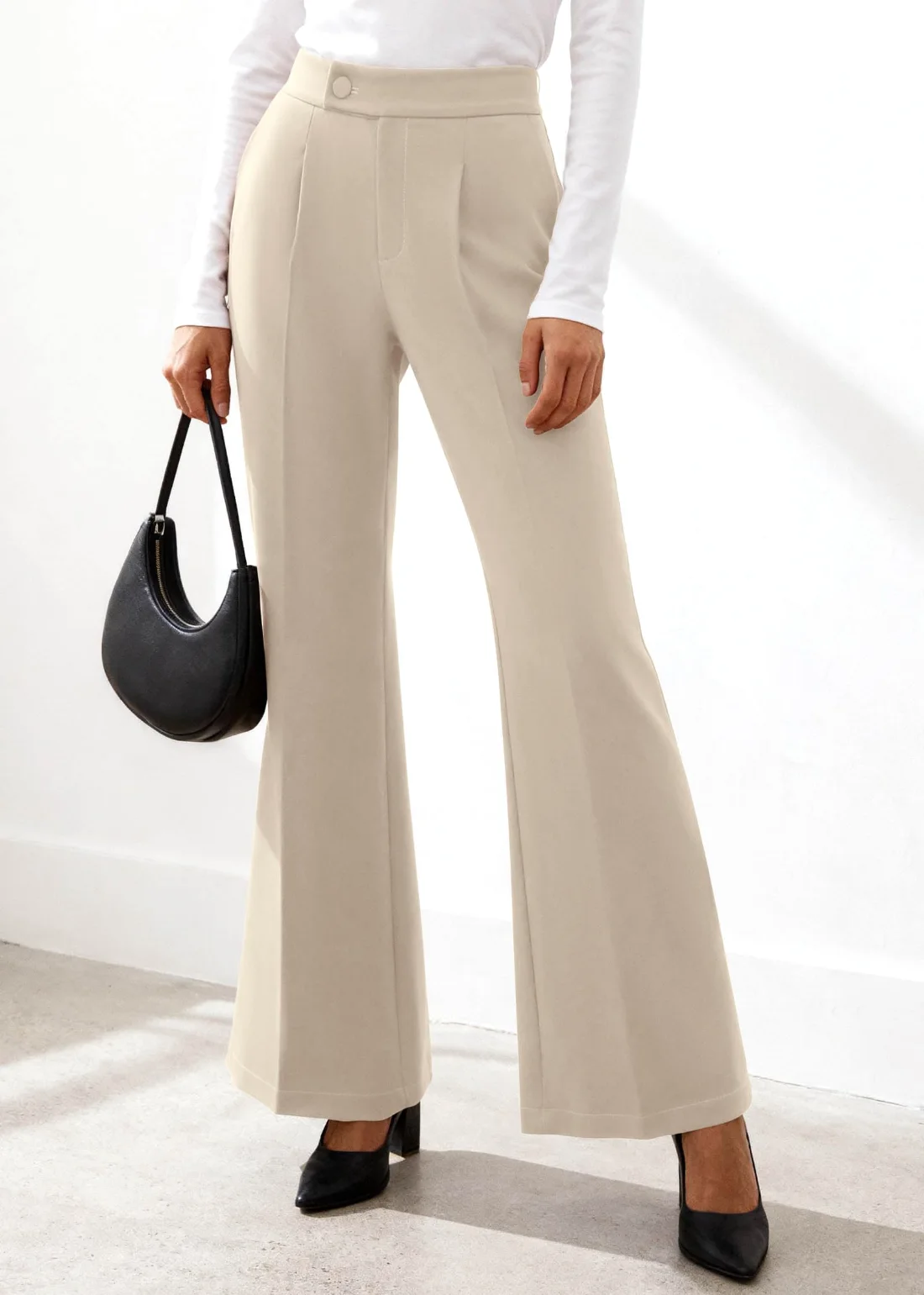 KIRUNDO Pleated Flare Dress Pants in Beige, view 4
