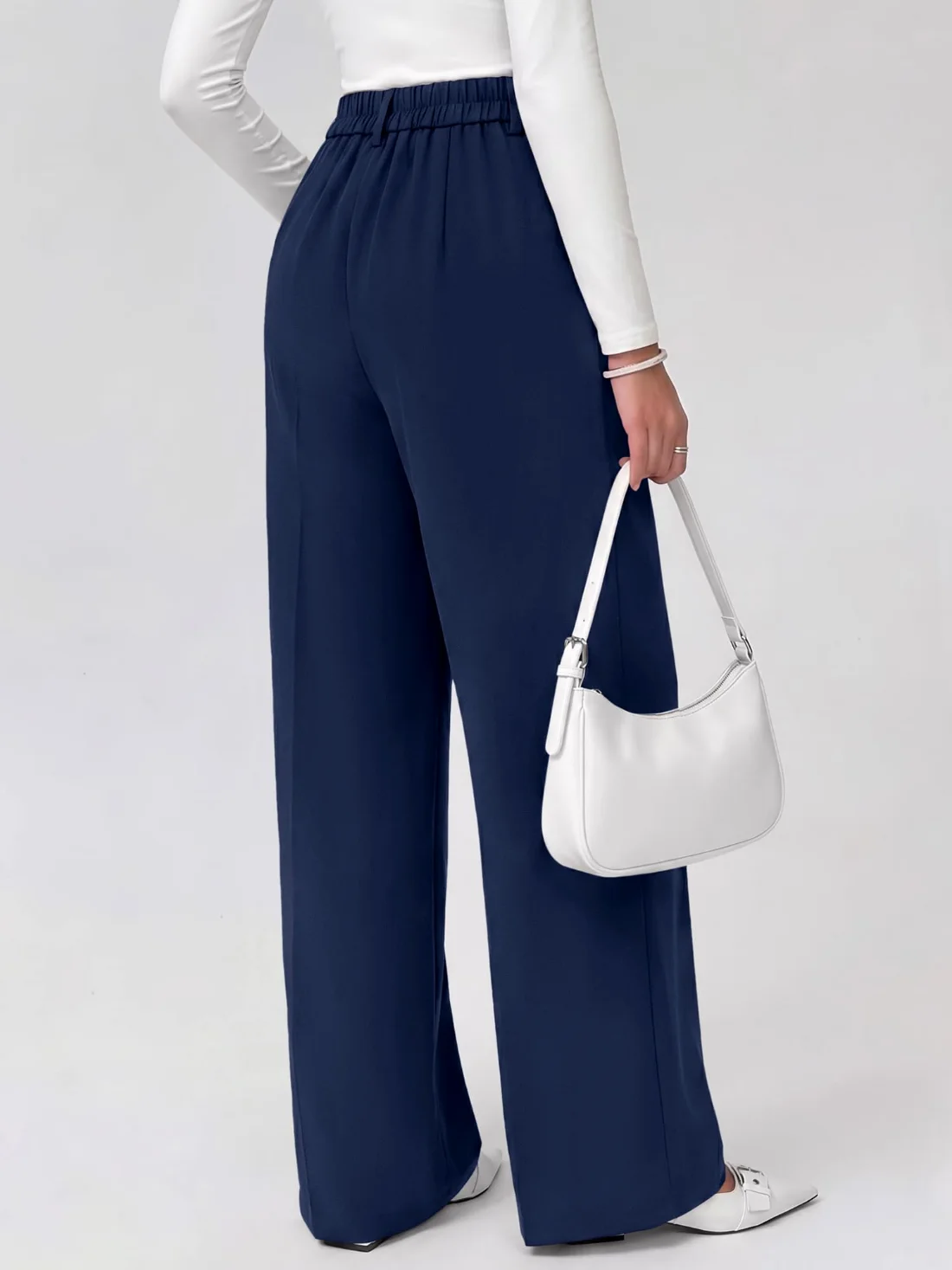 KIRUNDO Pleated Wide Leg Slacks in Navy Blue, view 4