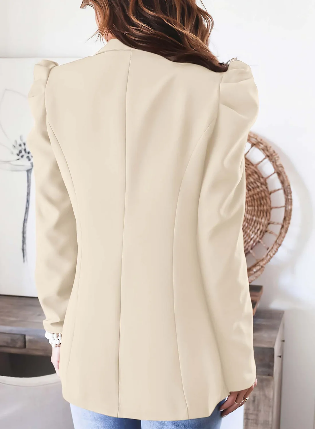KIRUNDO Puff Sleeve Blazer in Apricot, view 3