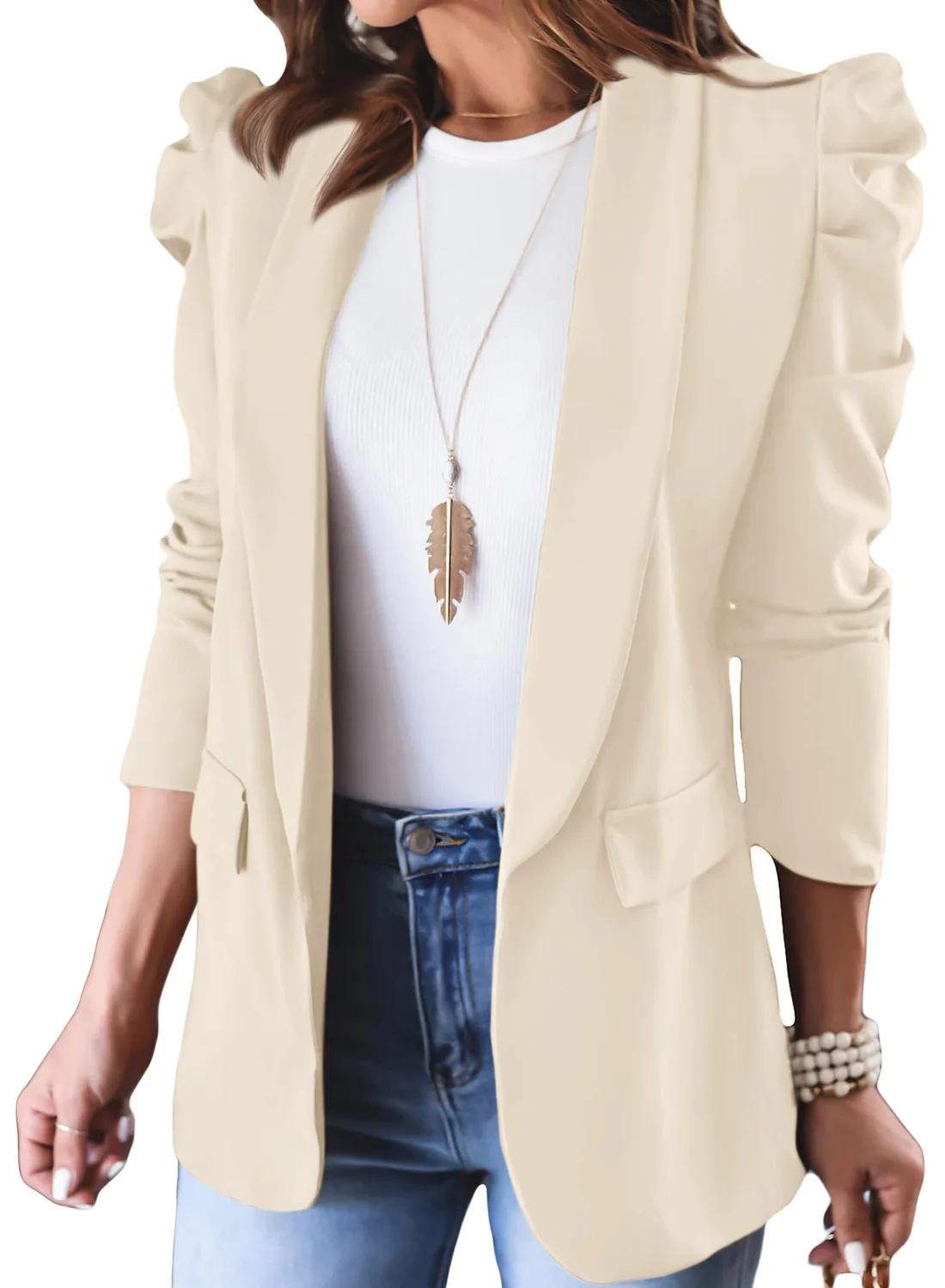 KIRUNDO Puff Sleeve Blazer in Apricot
