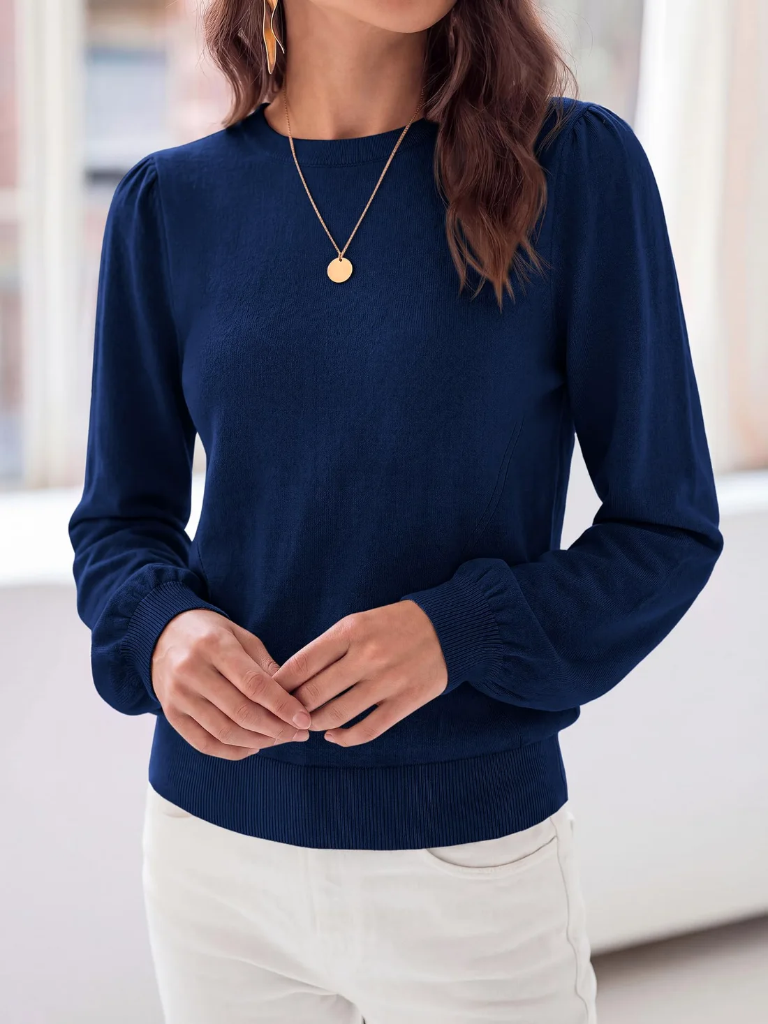 KIRUNDO Puff Sleeve Sweater in Navy Blue, view 4