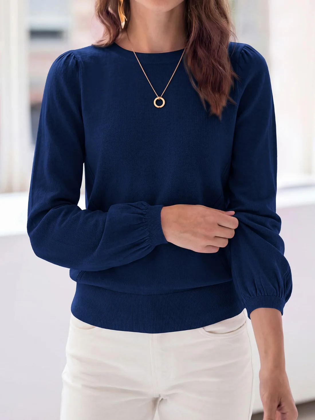 KIRUNDO Puff Sleeve Sweater in Navy Blue, view 6