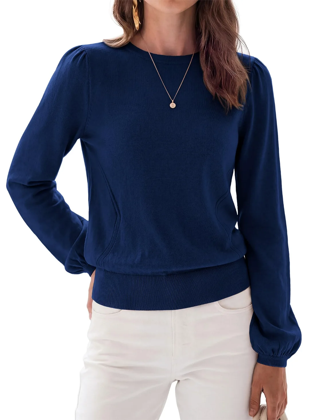 KIRUNDO Puff Sleeve Sweater in Navy Blue