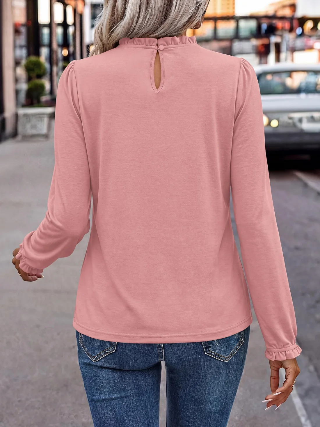 KIRUNDO Relaxed Long Sleeve Blouse in Pink, view 3