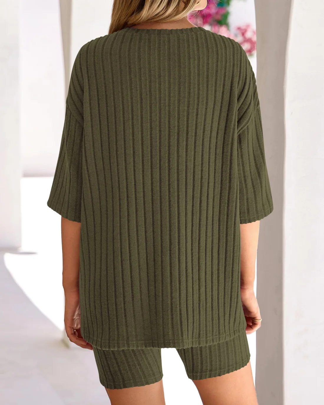 KIRUNDO Ribbed Shorts Set in Army Green, view 5