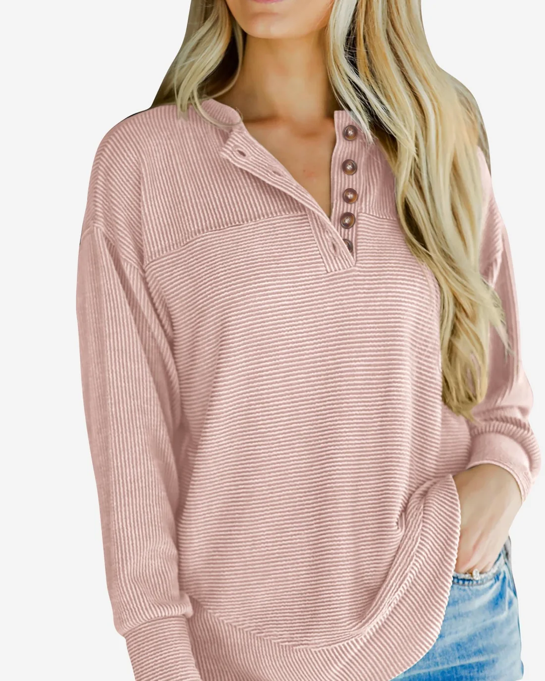 KIRUNDO Ribbed V-Neck Henley Shirt in Beige, view 4