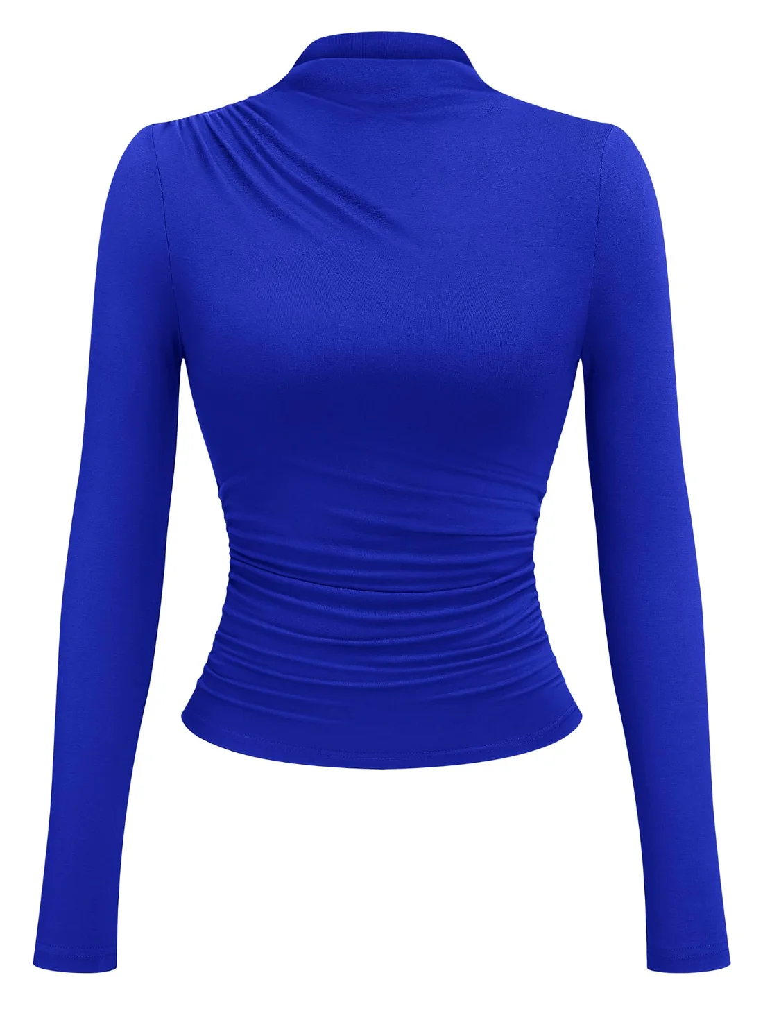 KIRUNDO Ruched Mock Neck Long Sleeve Top in Royal Blue