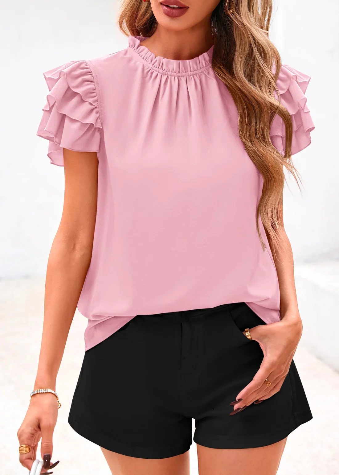 KIRUNDO Ruffle Blouse in Pink, view 4
