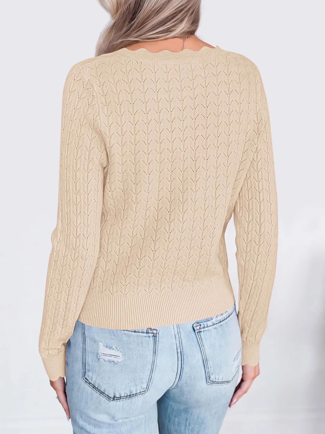 KIRUNDO Scalloped Sweater in Beige, view 3