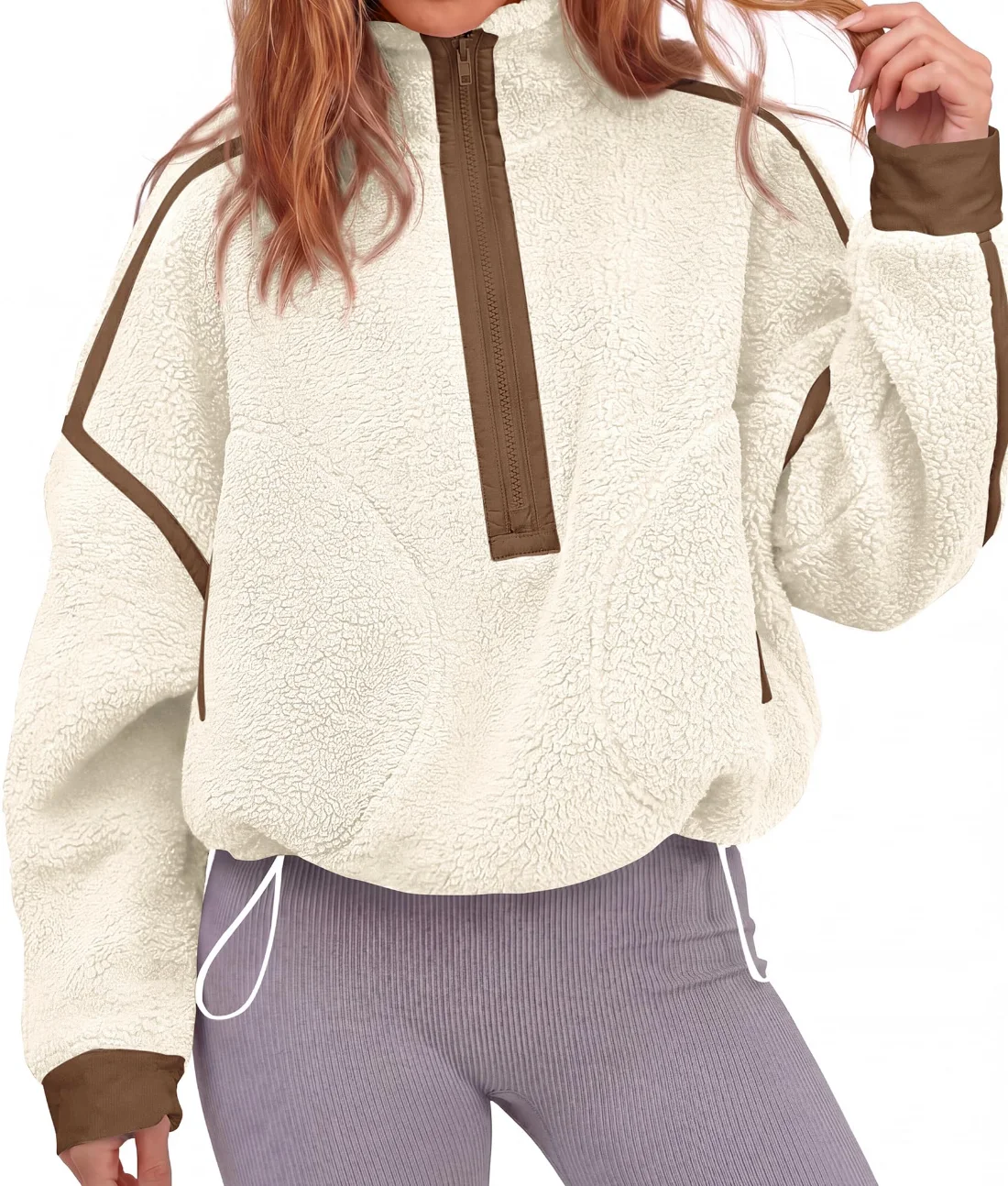 KIRUNDO Sherpa Fleece Half-Zip Sweatshirt in Beige, view 5