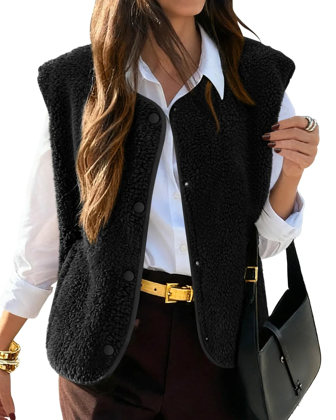 KIRUNDO Sherpa Fleece Vest in Black