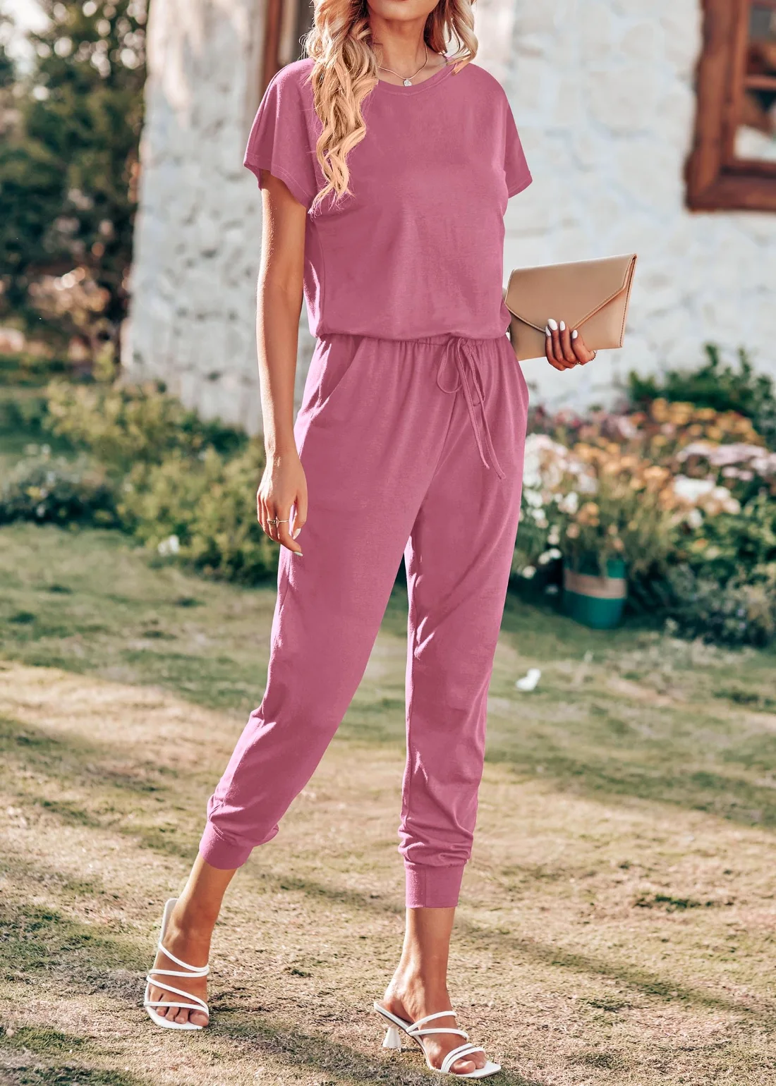 KIRUNDO Short Sleeve Jumpsuit in Pink, view 5