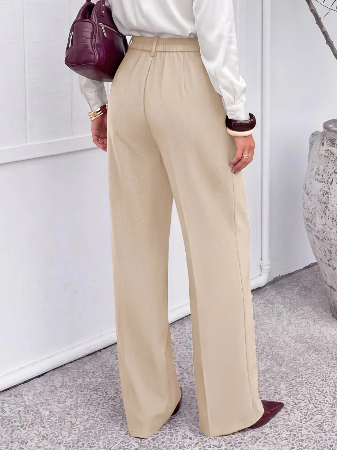 KIRUNDO Side Button Wide Leg Pants in Beige, view 3