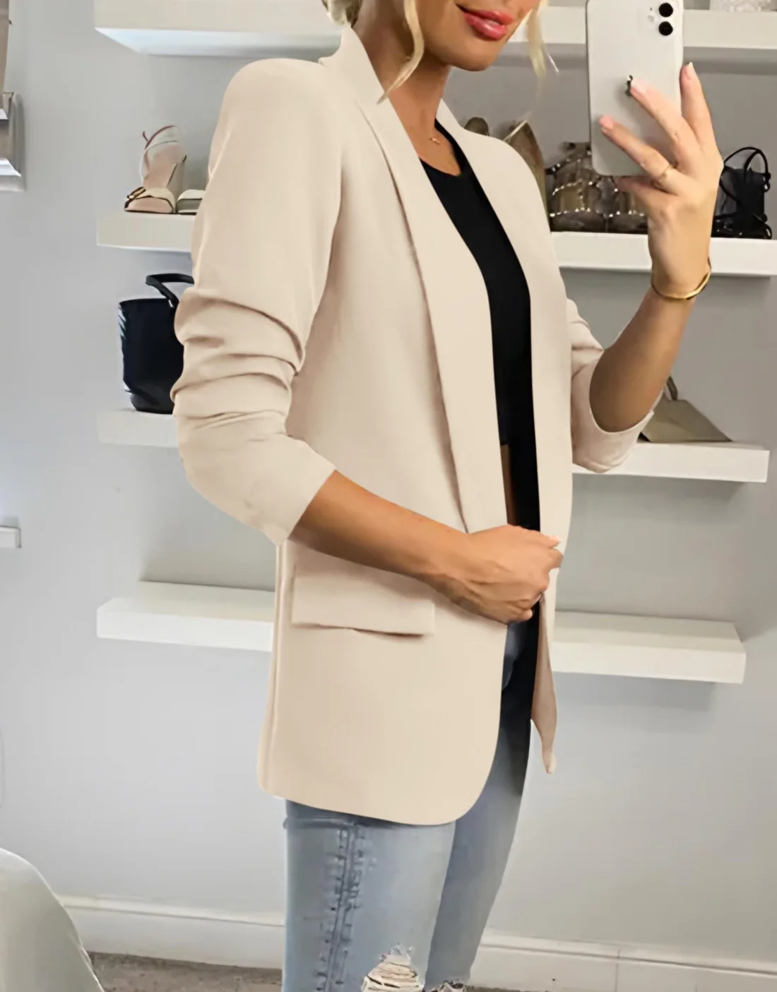 KIRUNDO Single-Button Lapel Blazer in Beige, view 5