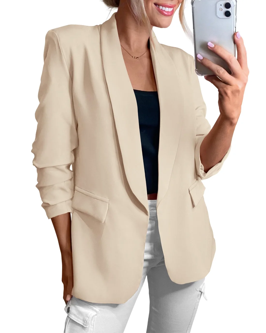 KIRUNDO Single-Button Lapel Blazer in Beige