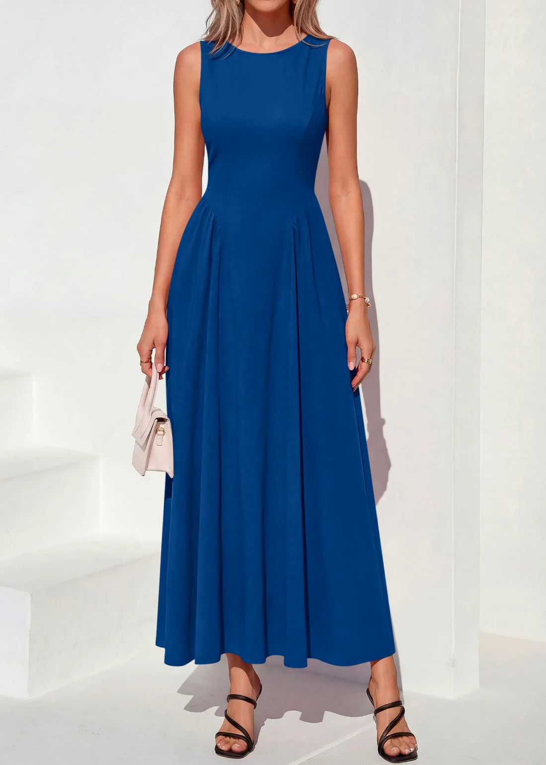 KIRUNDO Sleeveless A-Line Maxi Dress in Bright Blue, view 4