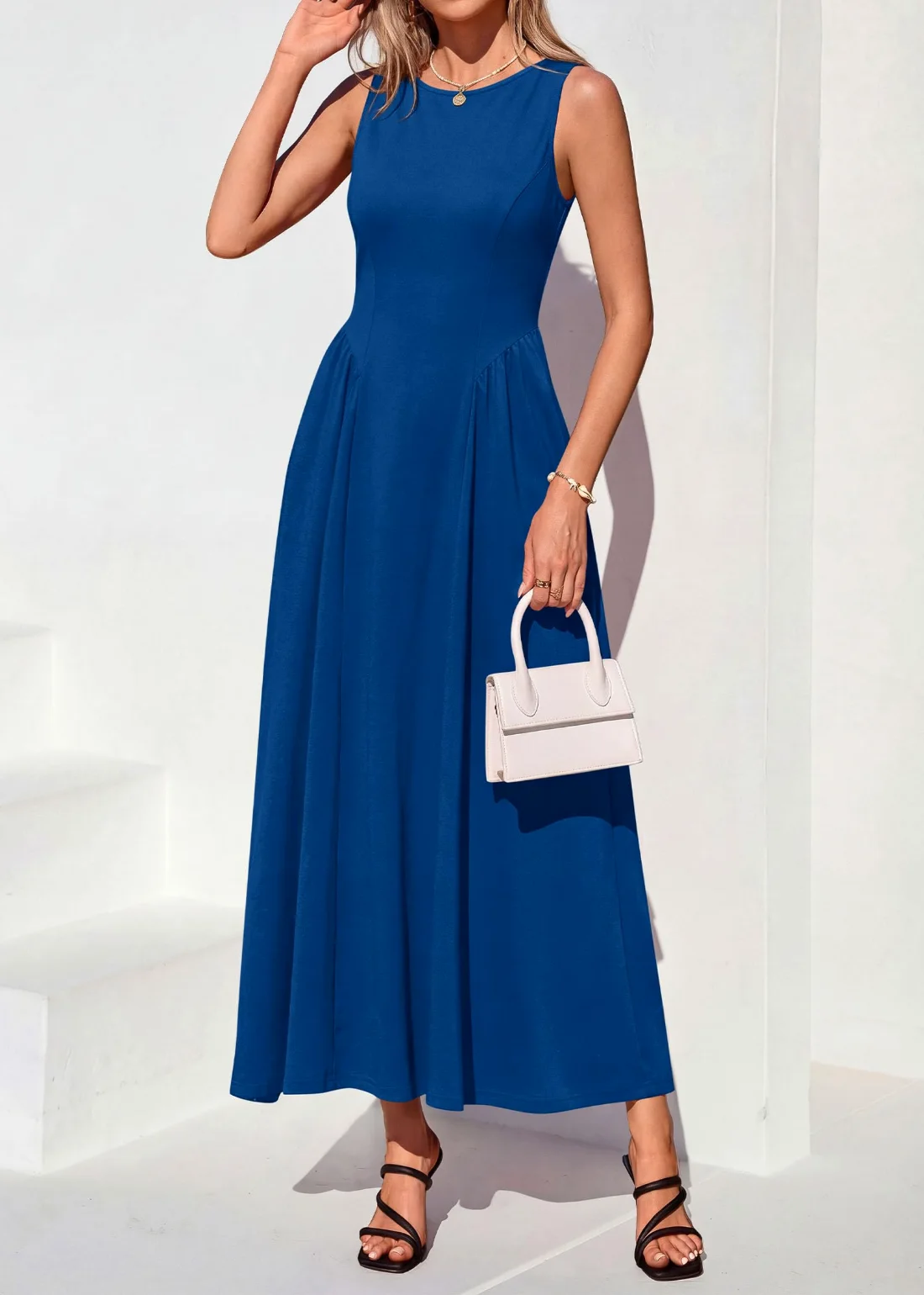KIRUNDO Sleeveless A-Line Maxi Dress in Bright Blue, view 5