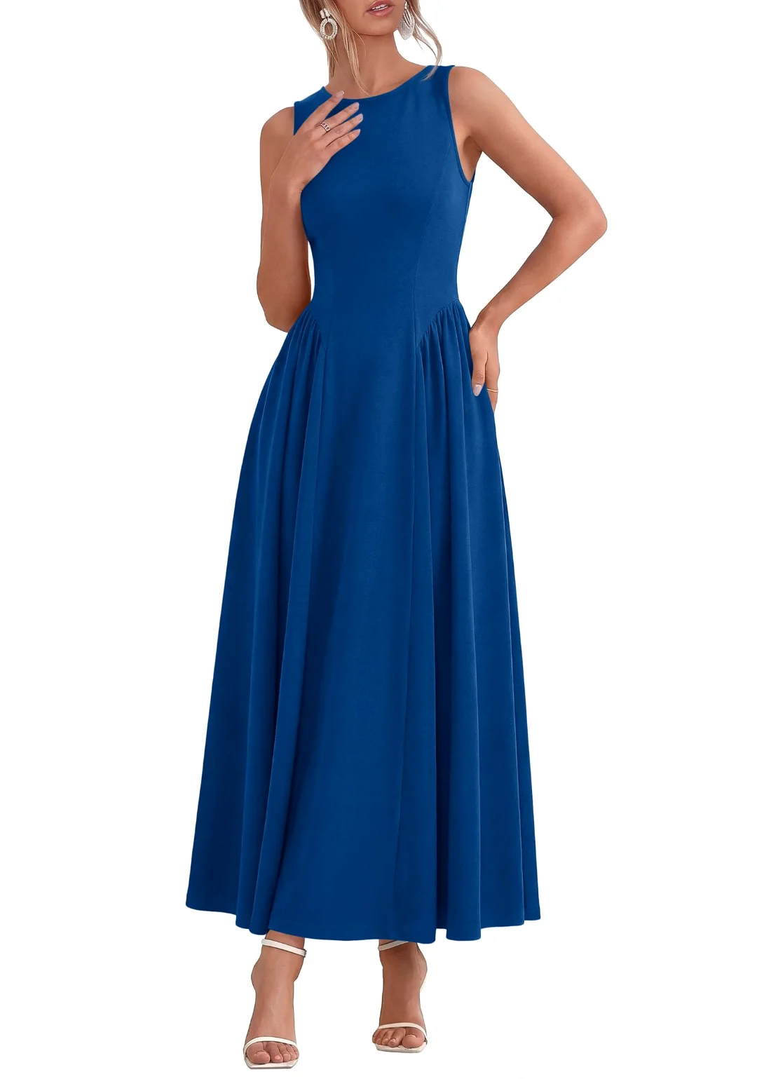 KIRUNDO Sleeveless A-Line Maxi Dress in Bright Blue