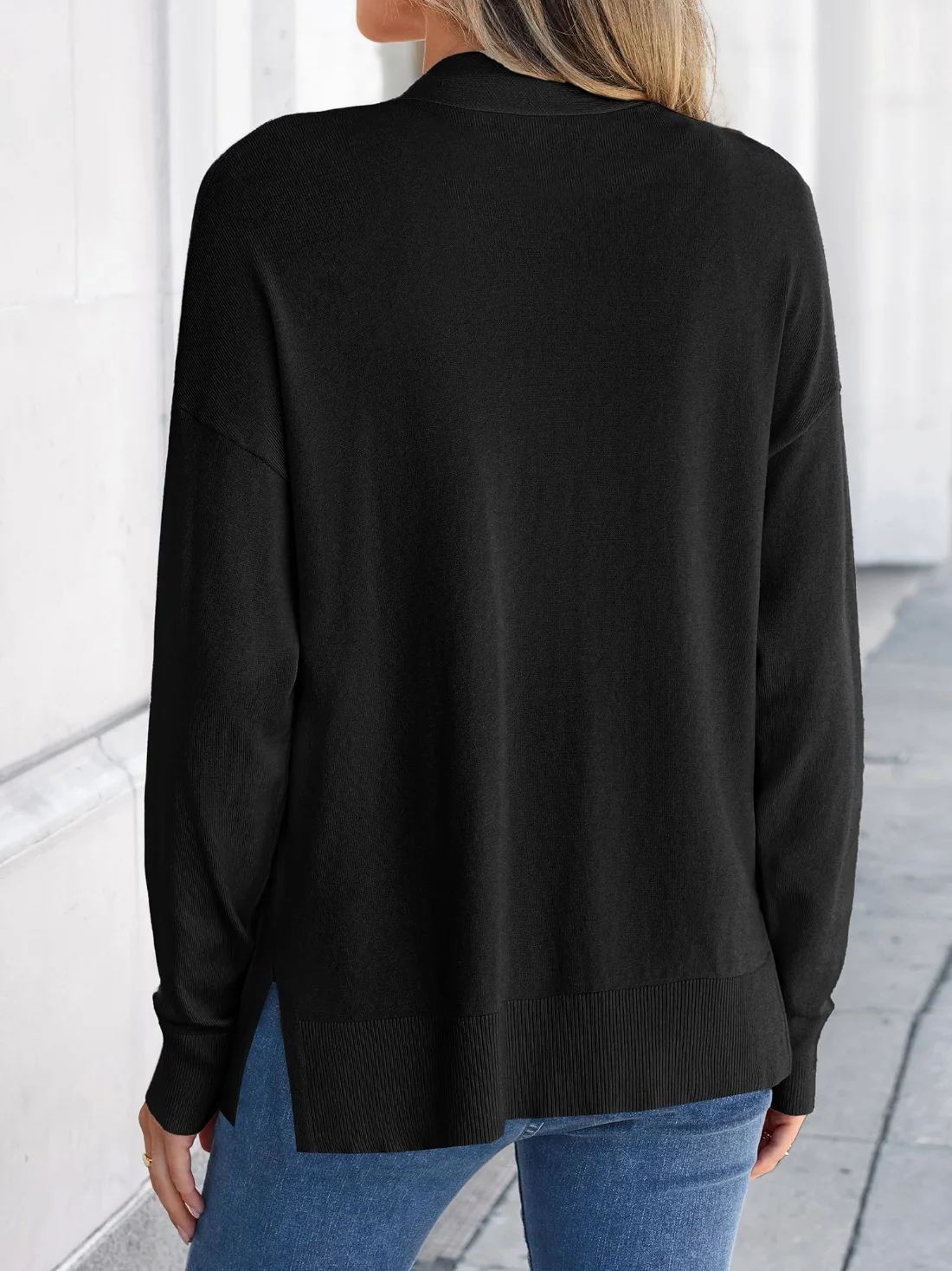 KIRUNDO Soft Knit Open Front Cardigan in Black, view 3