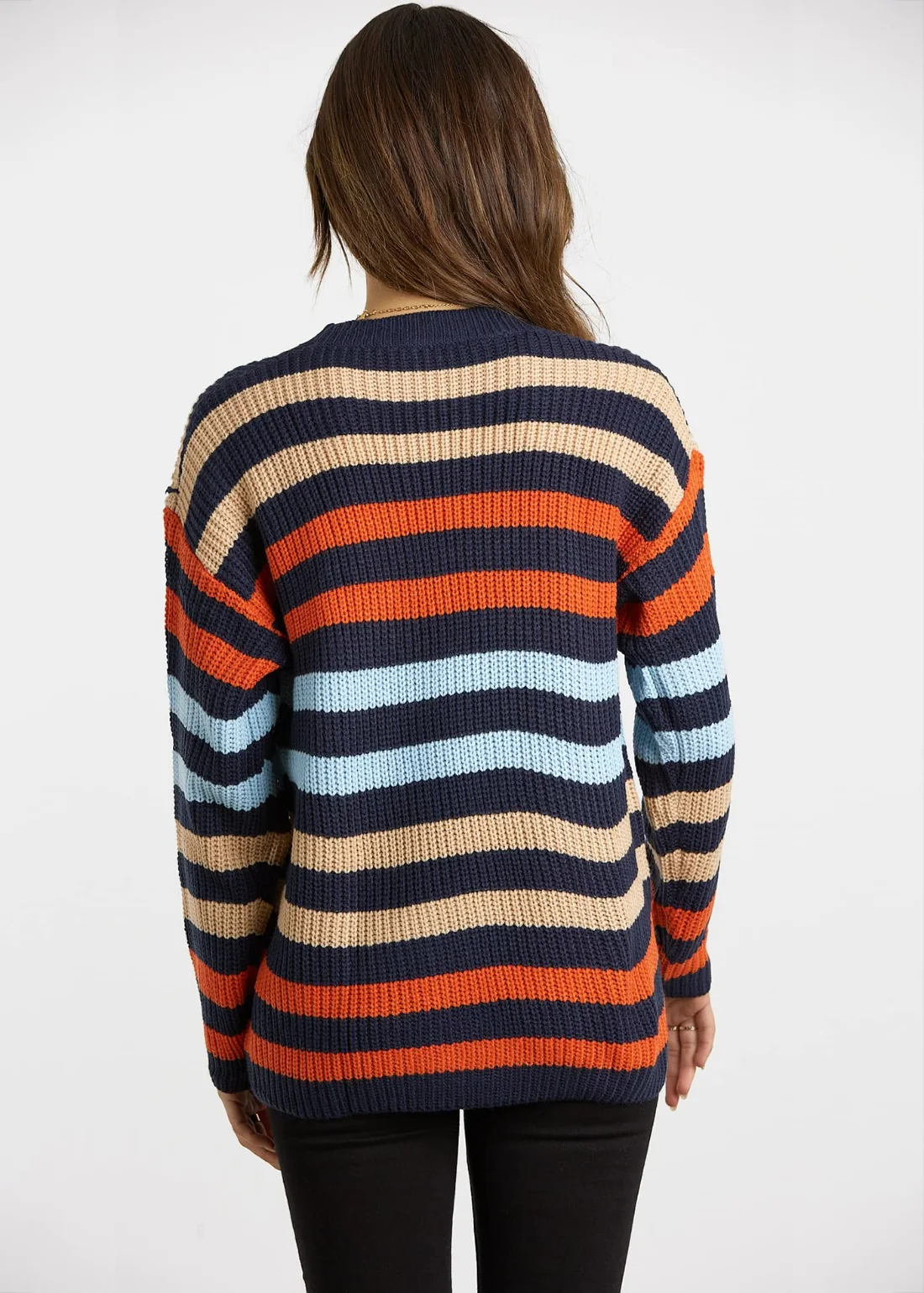 KIRUNDO Striped Crewneck Long Sleeve Sweater in Rainbow, view 4