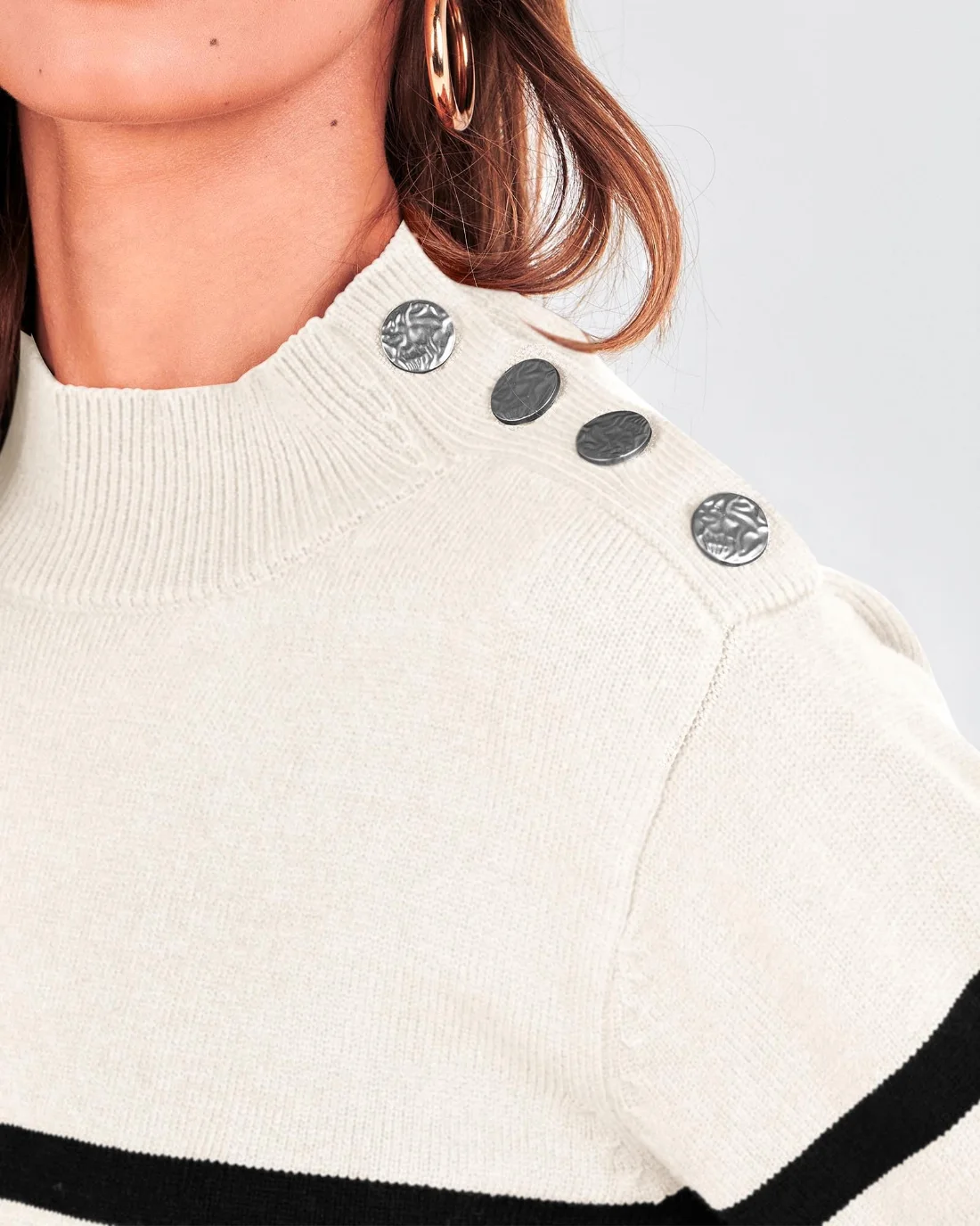 KIRUNDO Striped Turtleneck Sweater in White, view 5